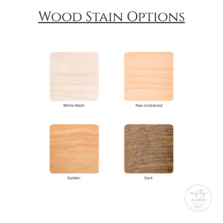 Wood stain color options with labels on a white background